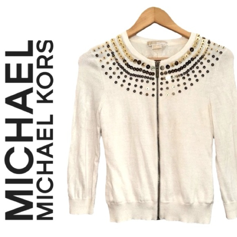 MICHAEL KORS sequin zip up lined cardigan
